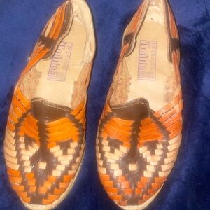 Brown and Orange Mexican Woven Leather Flats (from the motherland) size 5 woman
